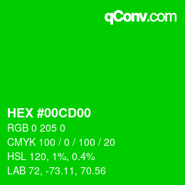 カラーコード: HEX #00CD00 | qconv.com