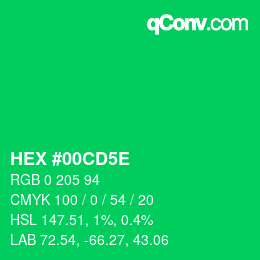 カラーコード: HEX #00CD5E | qconv.com