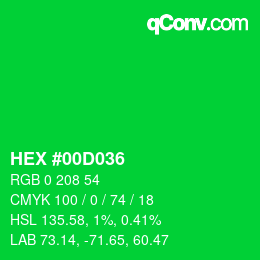 カラーコード: HEX #00D036 | qconv.com
