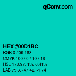 颜色代码: HEX #00D1BC | qconv.com