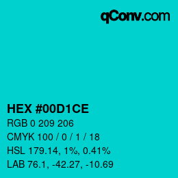 Code couleur: HEX #00D1CE | qconv.com
