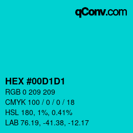 カラーコード: HEX #00D1D1 | qconv.com