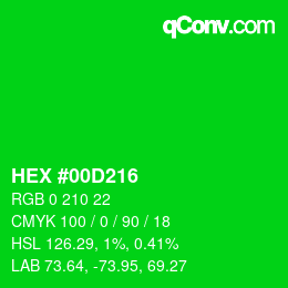 颜色代码: HEX #00D216 | qconv.com
