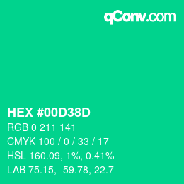 カラーコード: HEX #00D38D | qconv.com