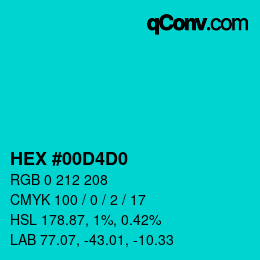 カラーコード: HEX #00D4D0 | qconv.com