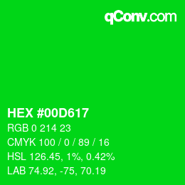 颜色代码: HEX #00D617 | qconv.com