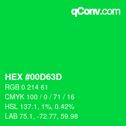 颜色代码: HEX #00D63D | qconv.com
