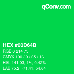 颜色代码: HEX #00D64B | qconv.com