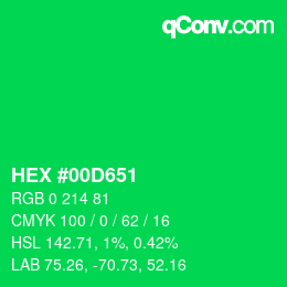 Code couleur: HEX #00D651 | qconv.com
