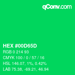 颜色代码: HEX #00D65D | qconv.com