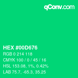 Code couleur: HEX #00D676 | qconv.com