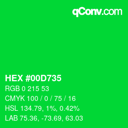颜色代码: HEX #00D735 | qconv.com
