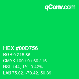 Farbcode: HEX #00D756 | qconv.com
