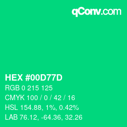 カラーコード: HEX #00D77D | qconv.com