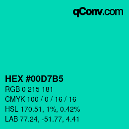 カラーコード: HEX #00D7B5 | qconv.com