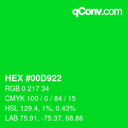 カラーコード: HEX #00D922 | qconv.com