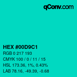 Color code: HEX #00D9C1 | qconv.com