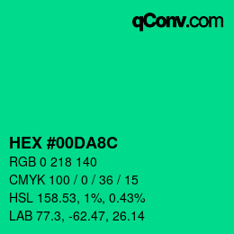 カラーコード: HEX #00DA8C | qconv.com