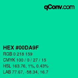 カラーコード: HEX #00DA9F | qconv.com