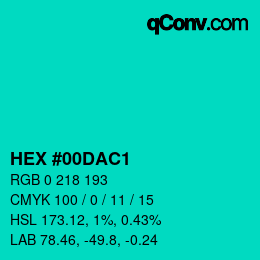 Color code: HEX #00DAC1 | qconv.com