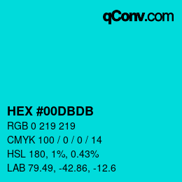 カラーコード: HEX #00DBDB | qconv.com