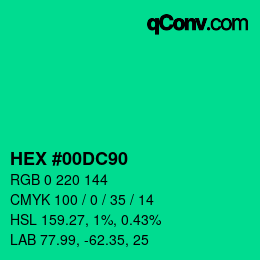 Color code: HEX #00DC90 | qconv.com
