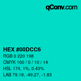Color code: HEX #00DCC6 | qconv.com