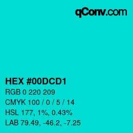 颜色代码: HEX #00DCD1 | qconv.com
