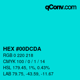 Color code: HEX #00DCDA | qconv.com