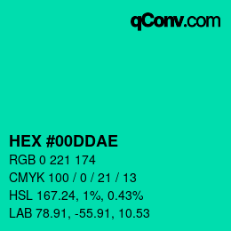 Color code: HEX #00DDAE | qconv.com