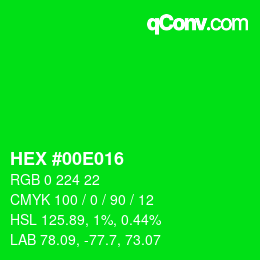Farbcode: HEX #00E016 | qconv.com