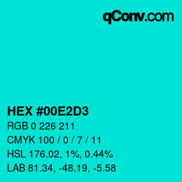 カラーコード: HEX #00E2D3 | qconv.com