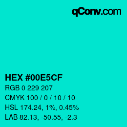 Color code: HEX #00E5CF | qconv.com