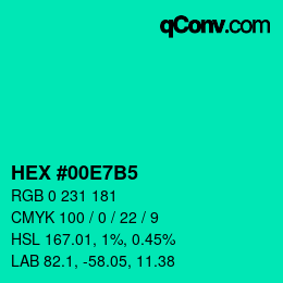 カラーコード: HEX #00E7B5 | qconv.com