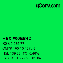 Color code: HEX #00EB4D | qconv.com
