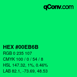 Farbcode: HEX #00EB6B | qconv.com