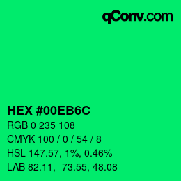 Farbcode: HEX #00EB6C | qconv.com