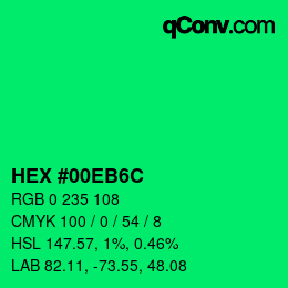 カラーコード: HEX #00EB6C | qconv.com