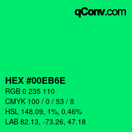 Farbcode: HEX #00EB6E | qconv.com