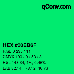 カラーコード: HEX #00EB6F | qconv.com