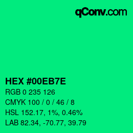 Color code: HEX #00EB7E | qconv.com