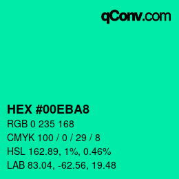 Farbcode: HEX #00EBA8 | qconv.com