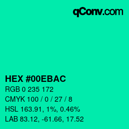 Color code: HEX #00EBAC | qconv.com