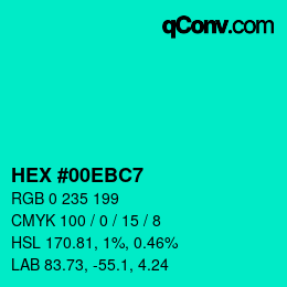 Color code: HEX #00EBC7 | qconv.com