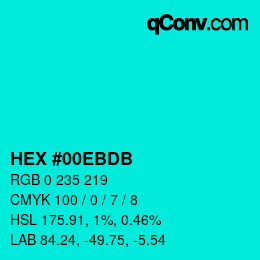 颜色代码: HEX #00EBDB | qconv.com
