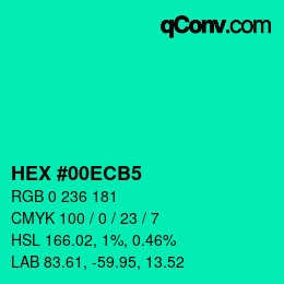 颜色代码: HEX #00ECB5 | qconv.com