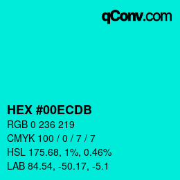 颜色代码: HEX #00ECDB | qconv.com