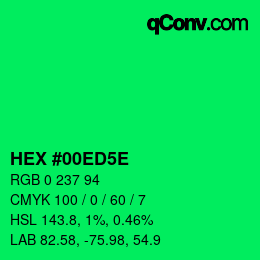 Color code: HEX #00ED5E | qconv.com