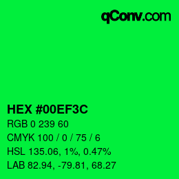 Color code: HEX #00EF3C | qconv.com