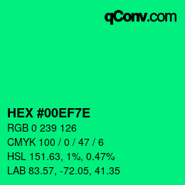 Color code: HEX #00EF7E | qconv.com